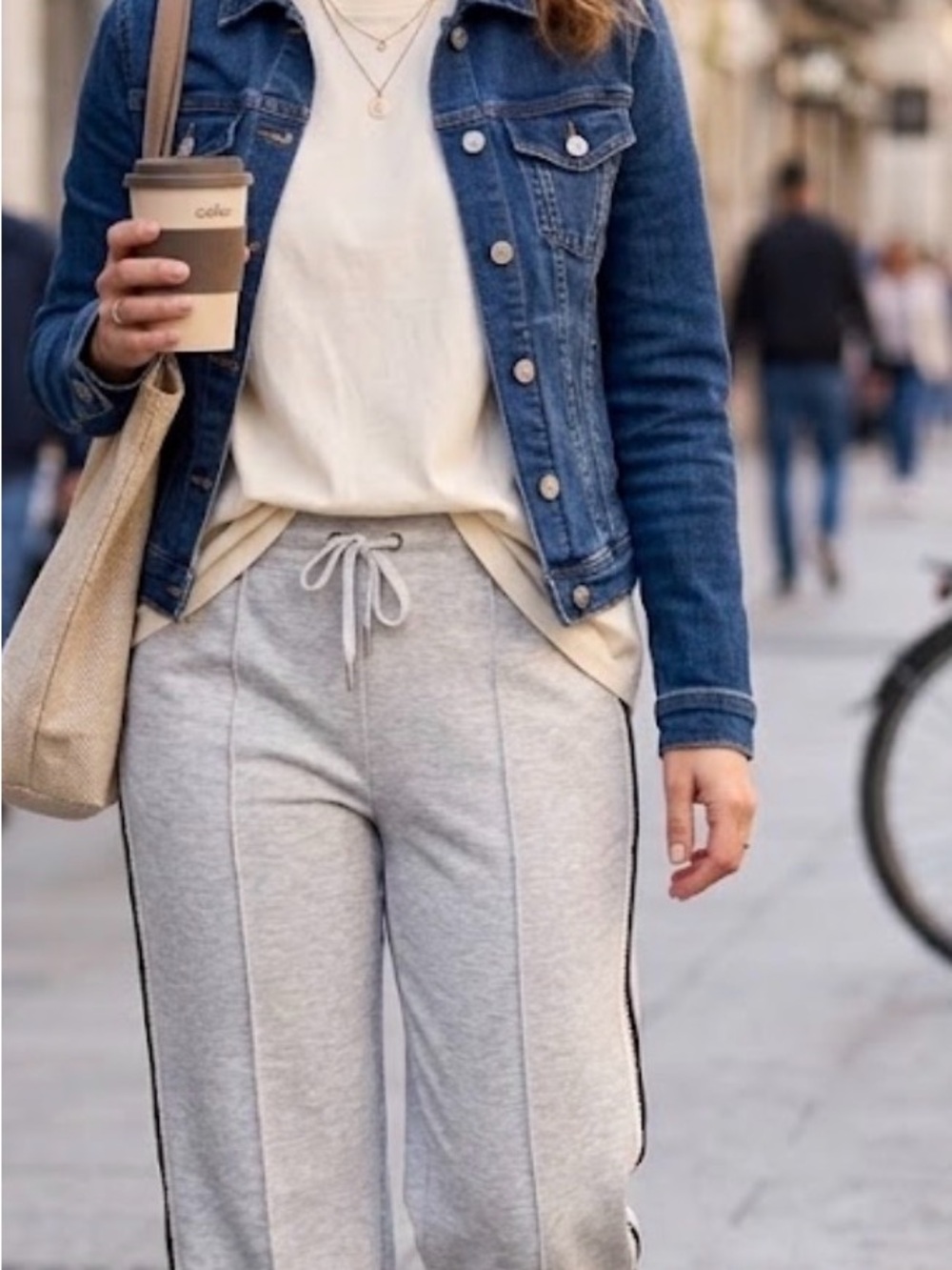 Chico's Light Gray Drawstring Track Pants with Side Stripe